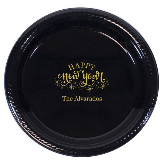 Hand Lettered Sparkle Happy New Year Plastic Plates